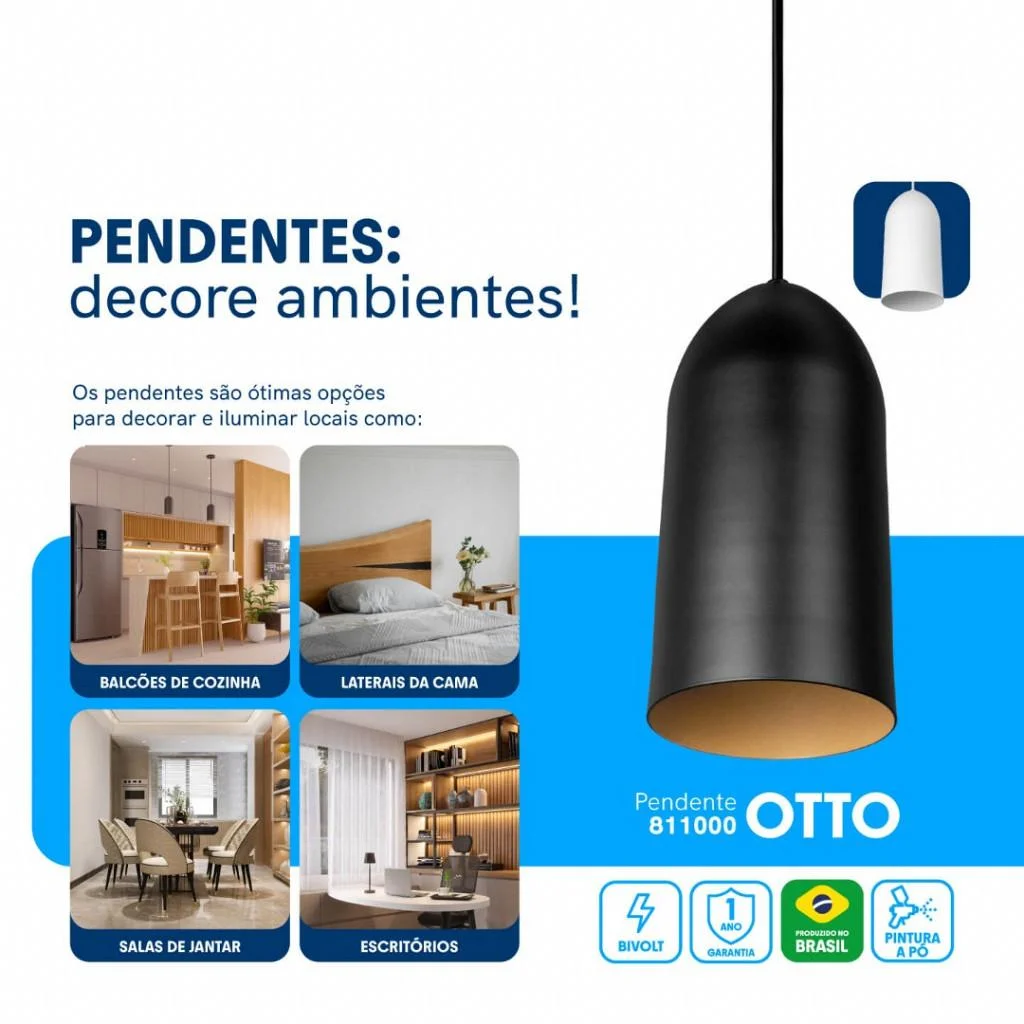 Pedente Otto Aluminio 1xE27 Preto Liso 81100008