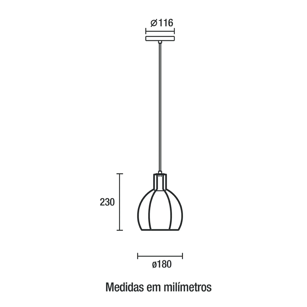 Pendente Aspen Aço 180MM 1xE27 Preto - 80180008